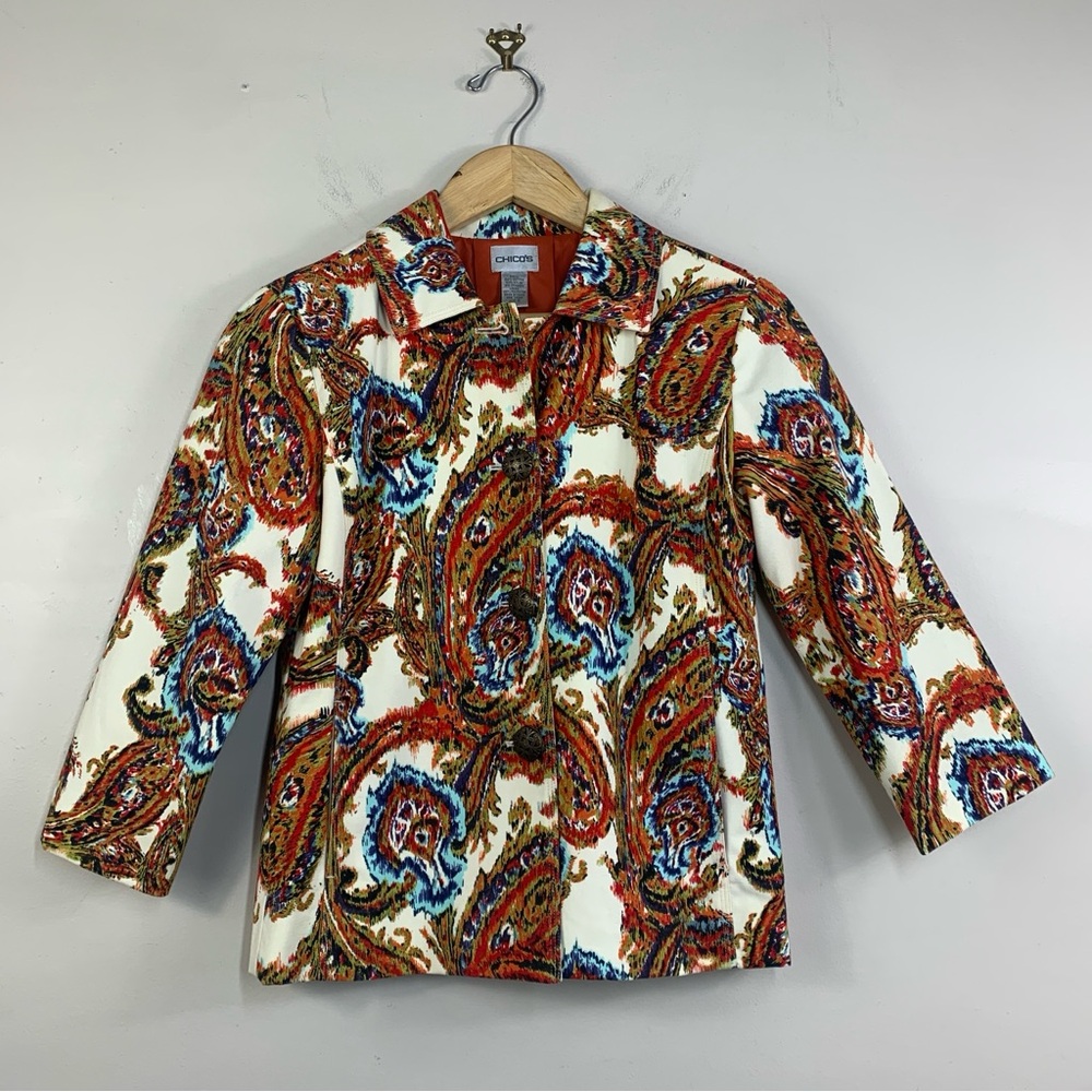 Chico’s Blazer/Jacket Paisley 3/4 Sleeves 4 Buttons 2 pockets-Small